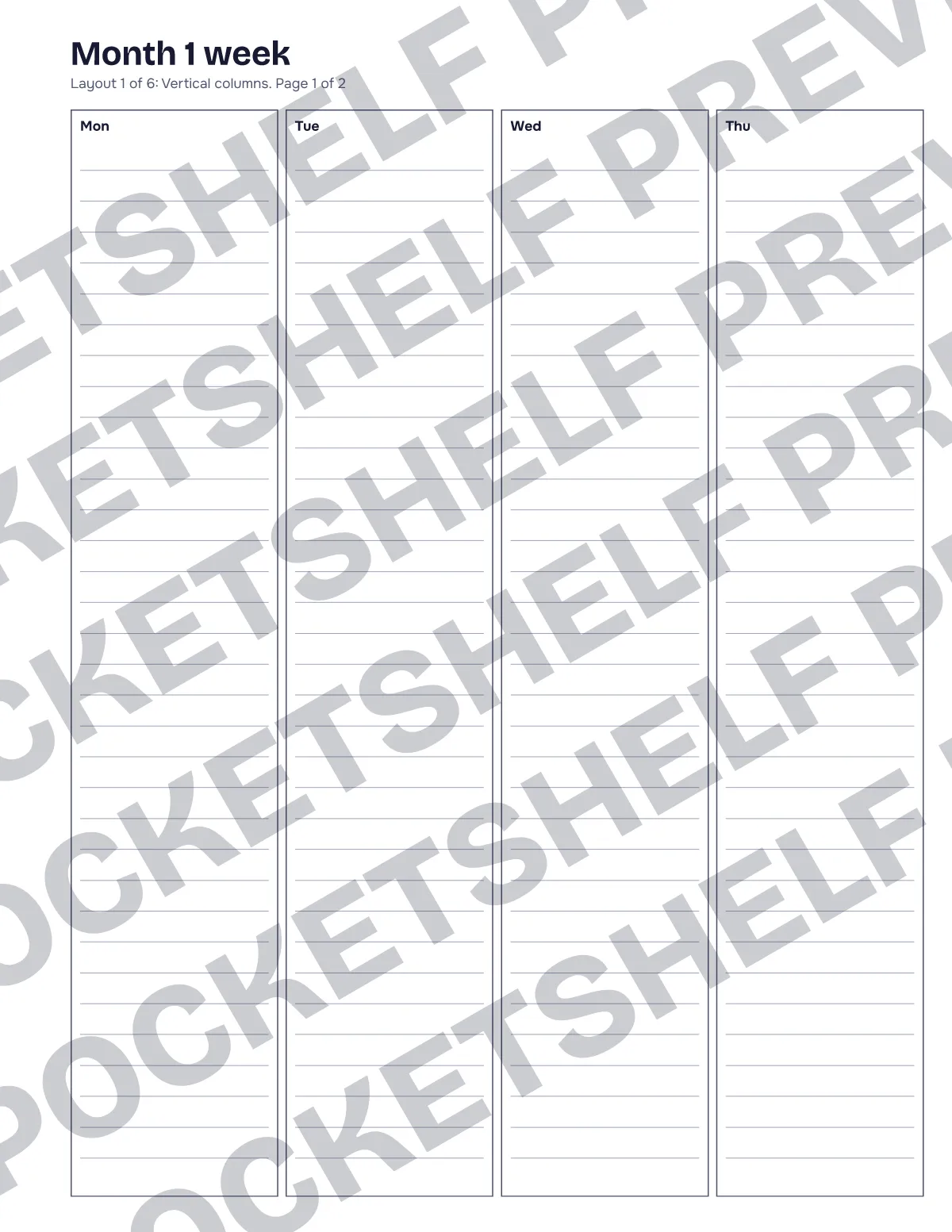 A weekly spread in vertical day columns, layout 1 of the rotation