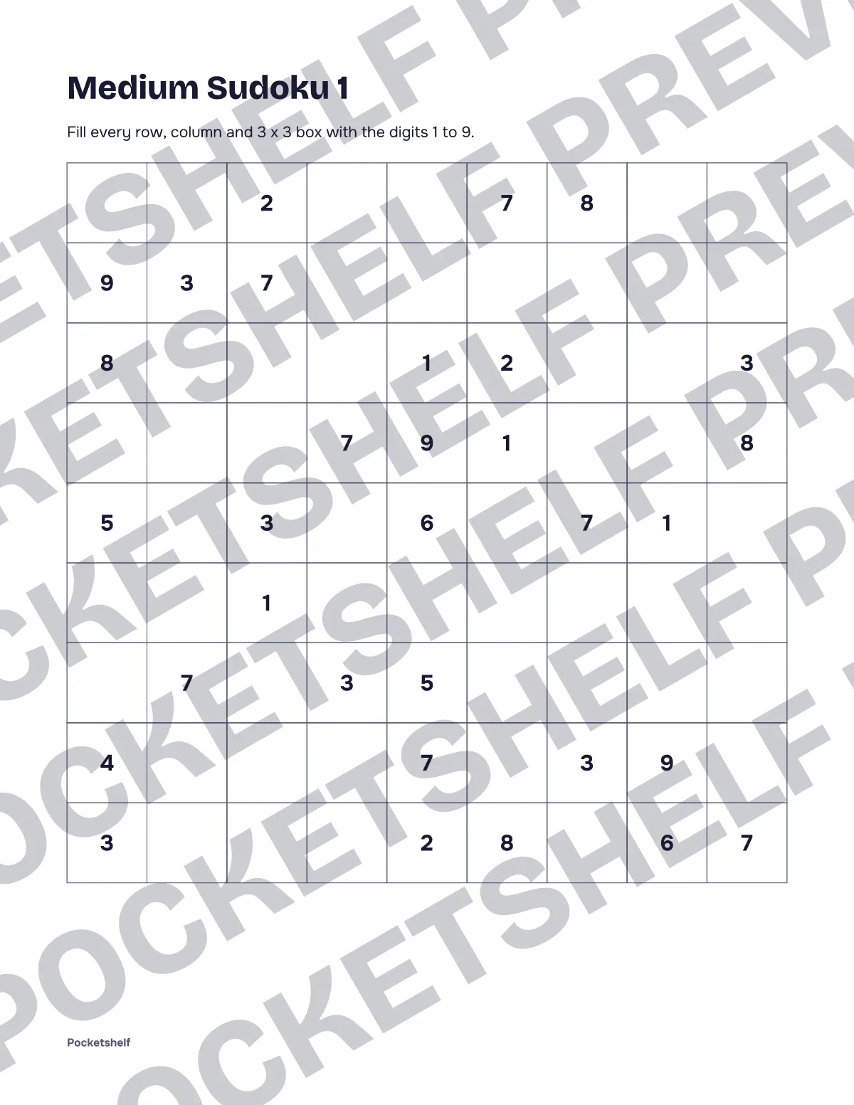 Medium sudoku puzzle number 1 with a 9 by 9 grid