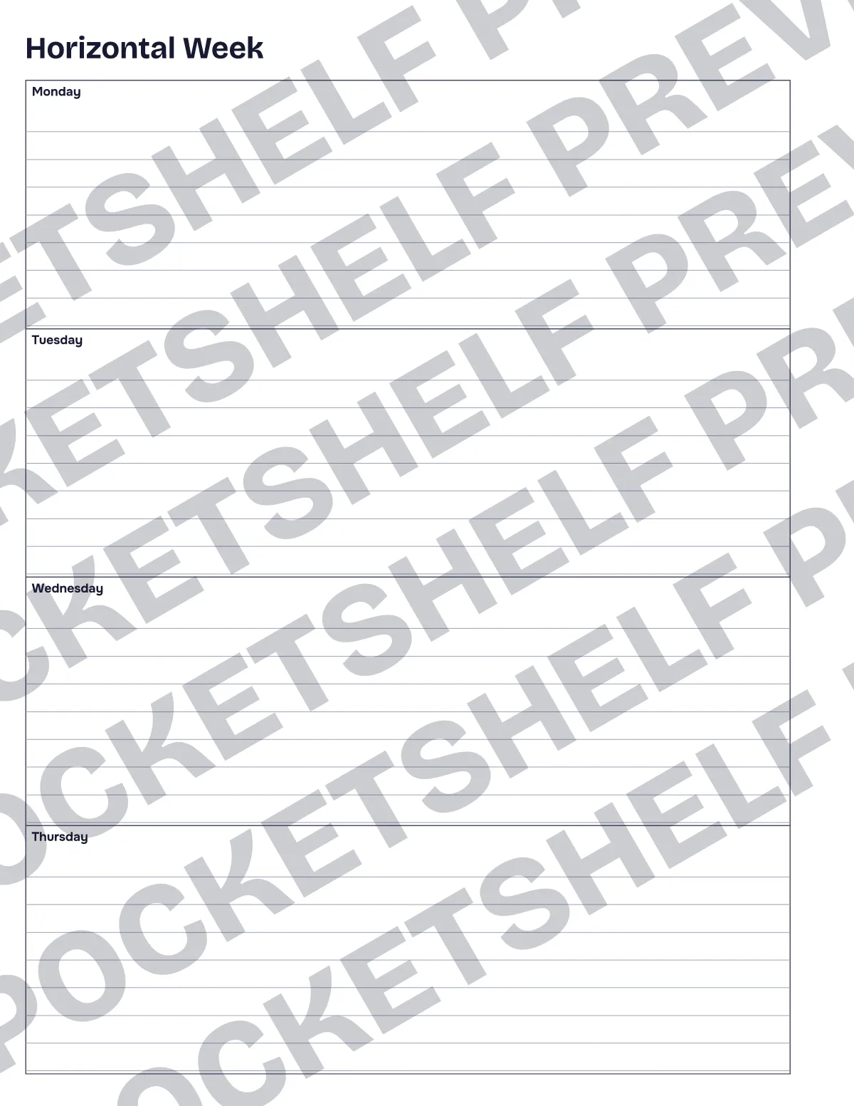 The left page of the horizontal week: four days as lined rows