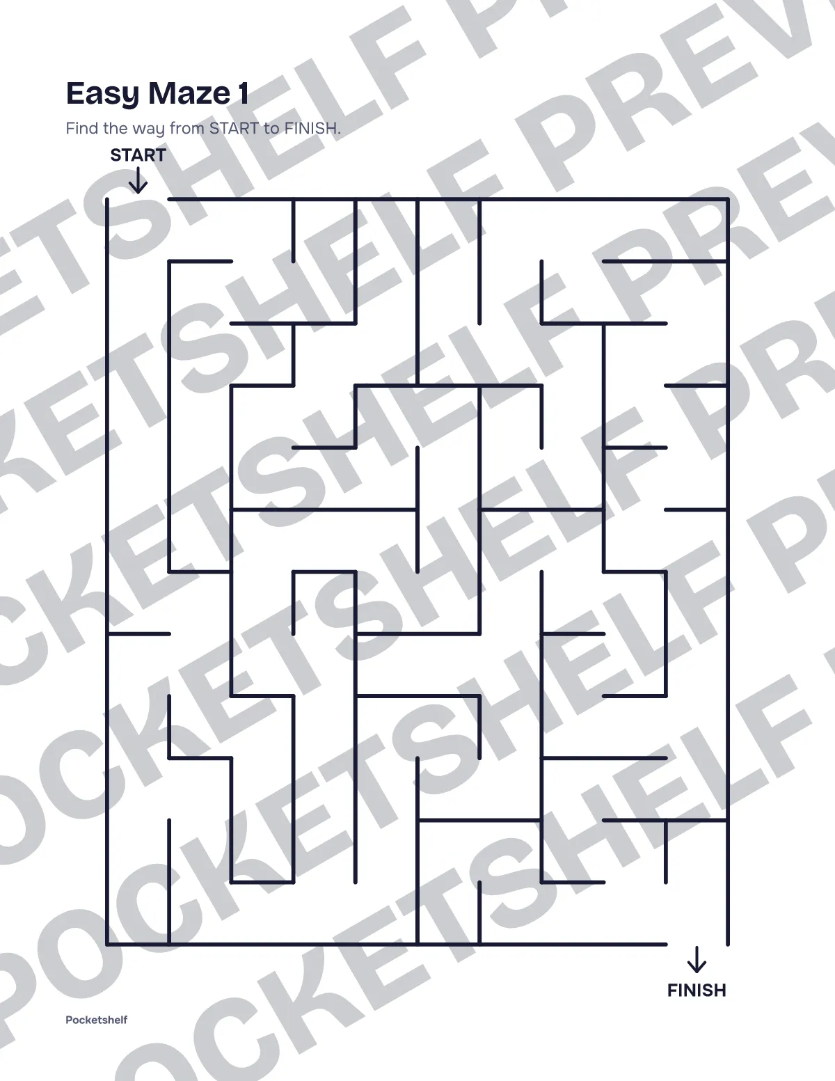 Easy maze number 1 with a 10 by 12 grid, START at the top and FINISH at the bottom