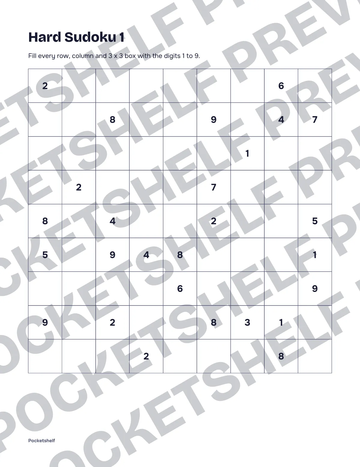 Hard sudoku puzzle number 1 with a 9 by 9 grid