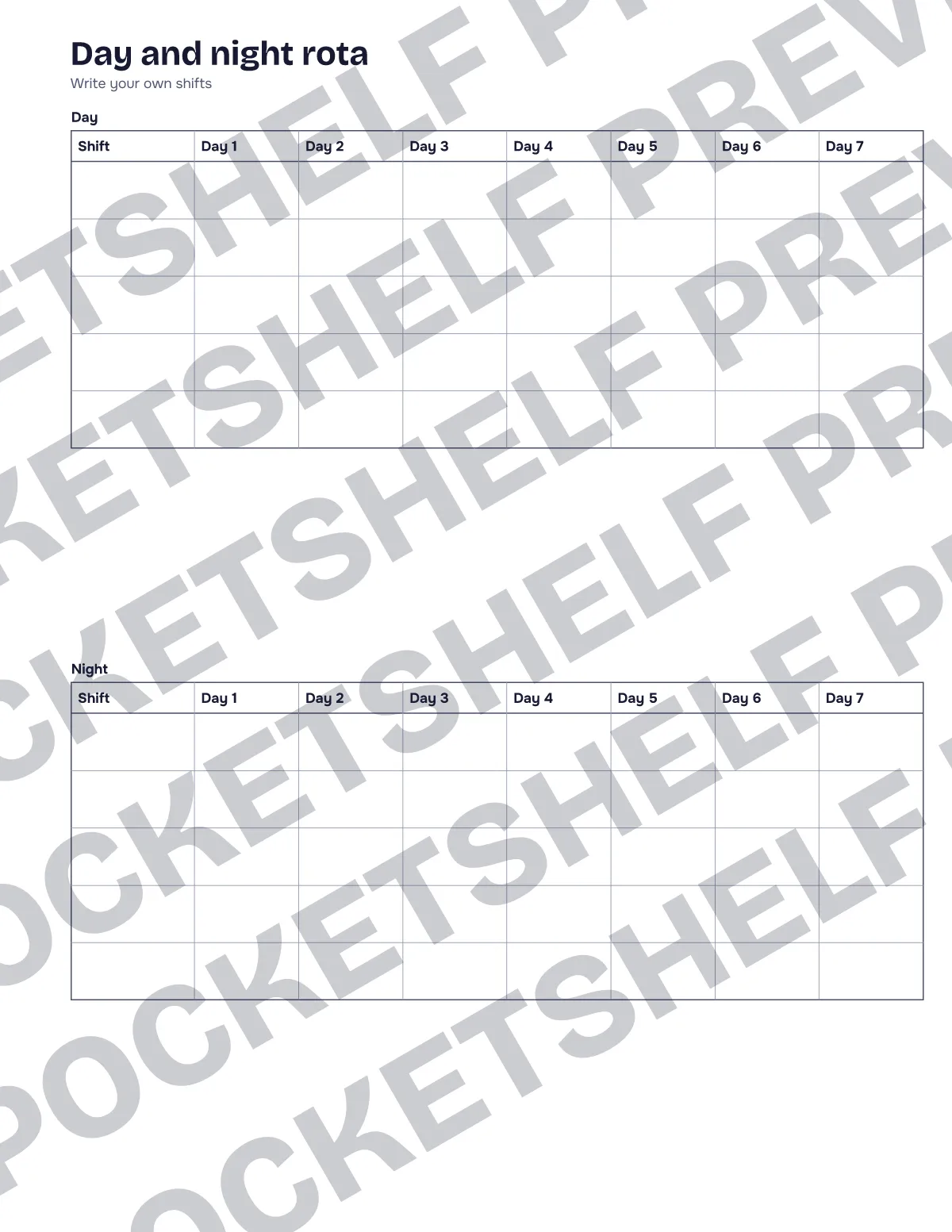 A day and night duty rota with shifts to fill in