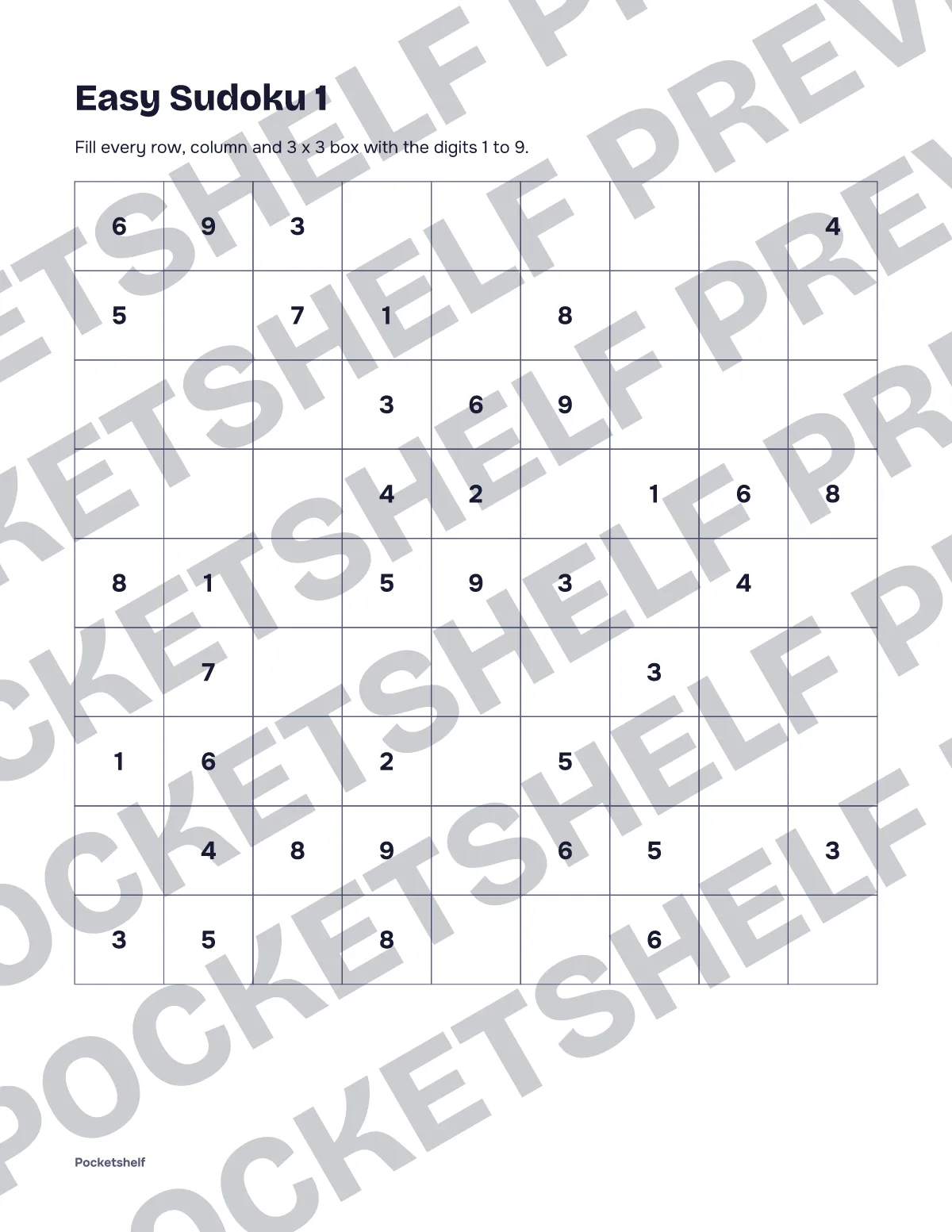 Easy sudoku puzzle number 1 with a 9 by 9 grid