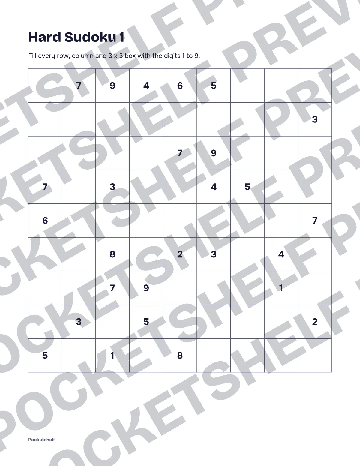 Hard sudoku puzzle number 1 with a 9 by 9 grid