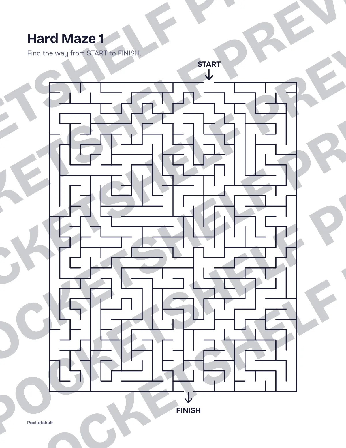 Hard maze number 1 with a 24 by 30 grid, START at the top and FINISH at the bottom