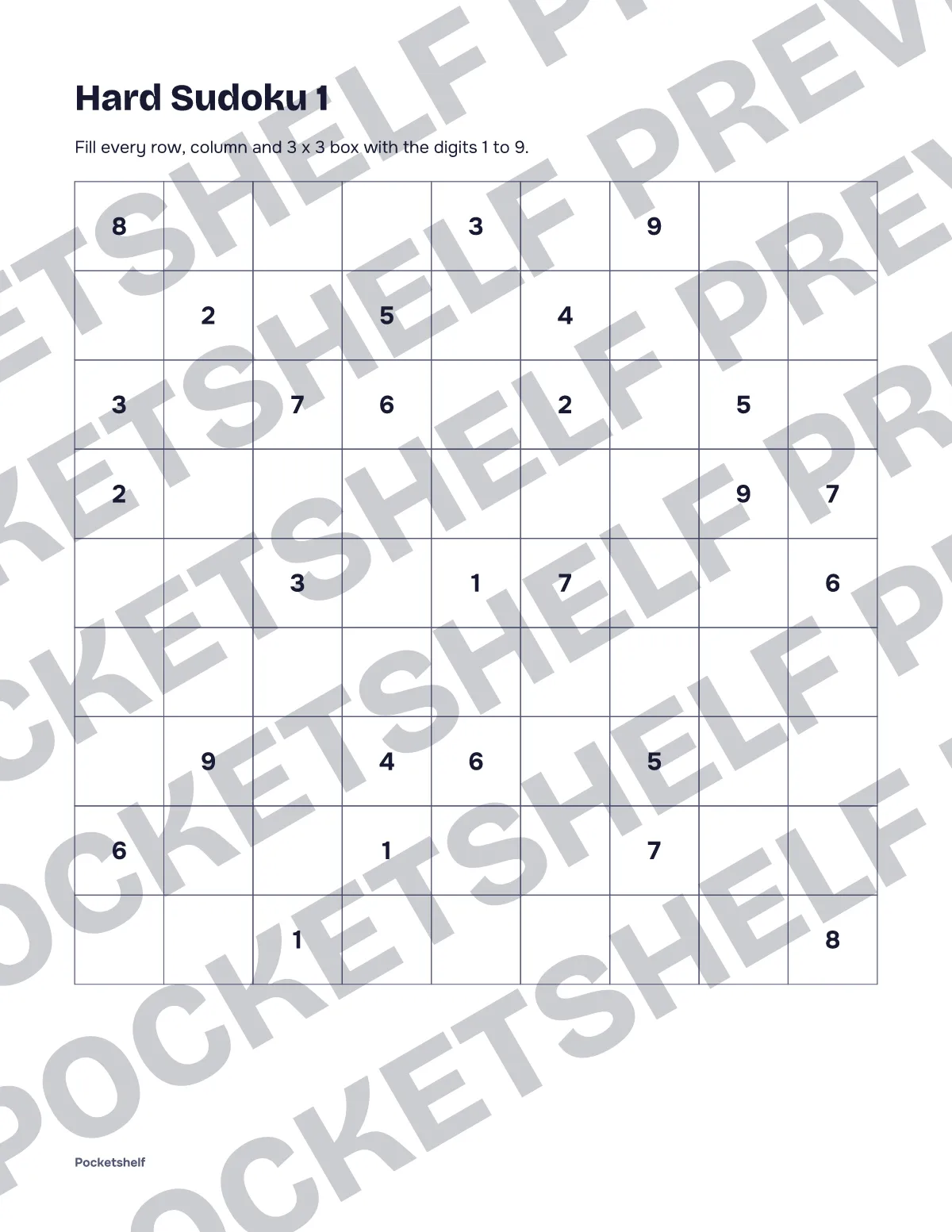 Hard sudoku puzzle number 1 with a 9 by 9 grid