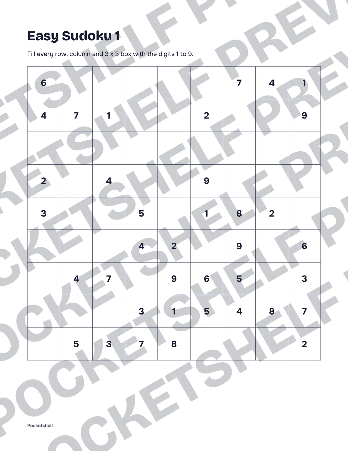 Easy sudoku puzzle number 1 with a 9 by 9 grid