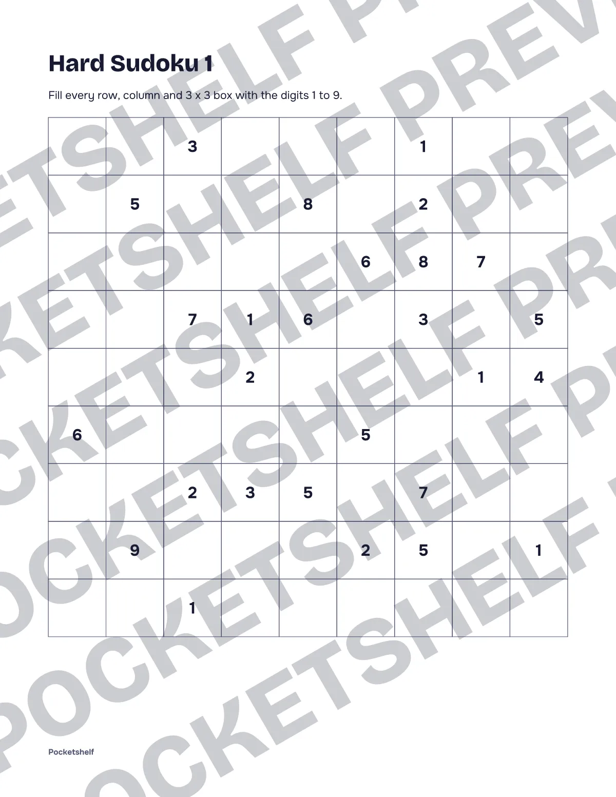 Hard sudoku puzzle number 1 with a 9 by 9 grid
