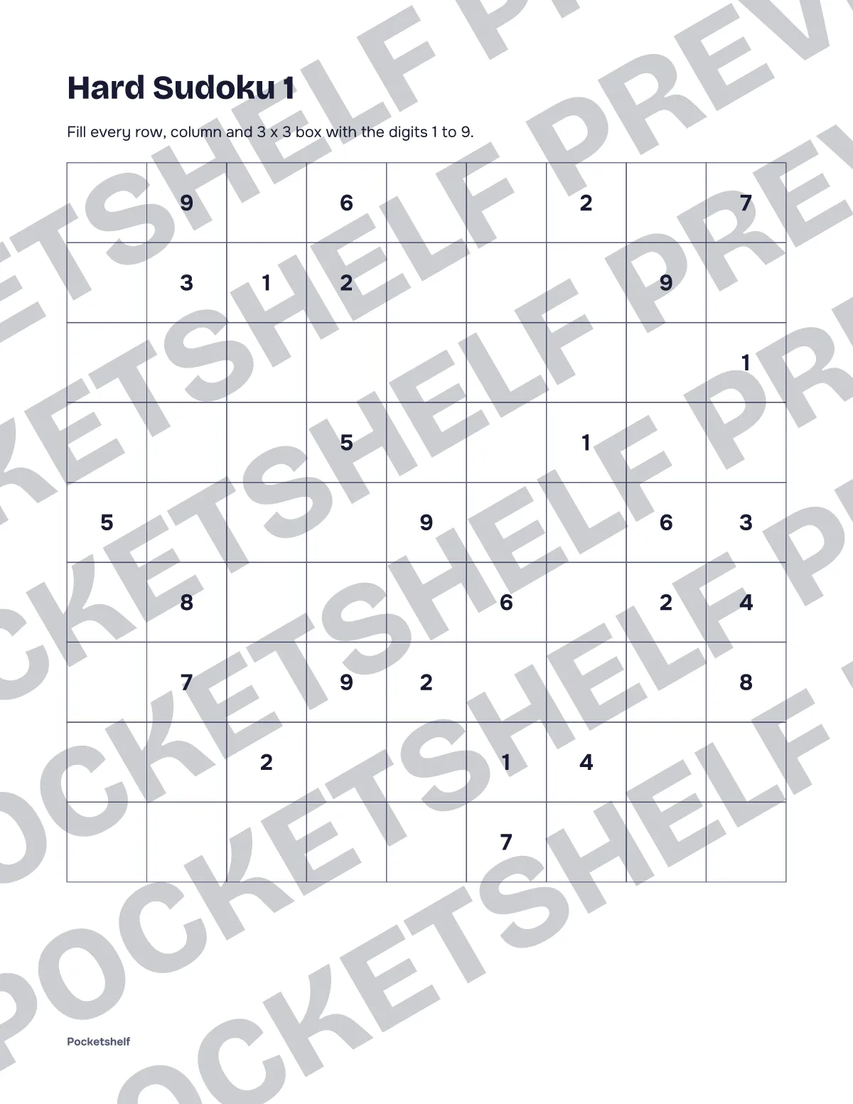 Hard sudoku puzzle number 1 with a 9 by 9 grid